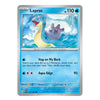 A single Pokémon trading card for Lapras from the Basic set, shown against a plain white background. The card features a blue icy illustration of Lapras with silver border elements and printed game text including 'Hop on My Back' and 'Aqua Edge'.