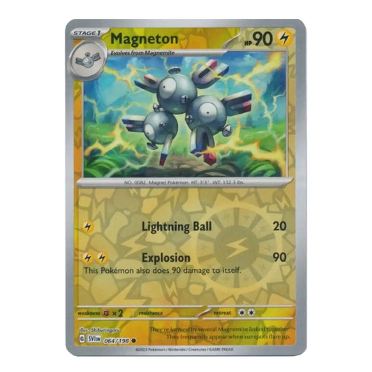 A single Pokémon trading card for Magneton, shown against a plain white background. The card features a silver border, a yellow-tinted lower text area, and an illustration of three blue-gray magnet-like creatures in the center.