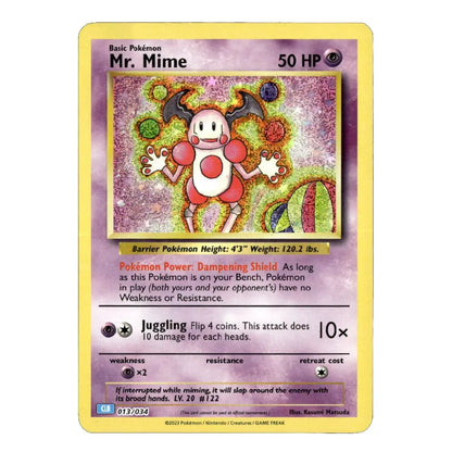 A single Pokémon trading card for Mr. Mime from the Basic set, shown centered on a plain white background.