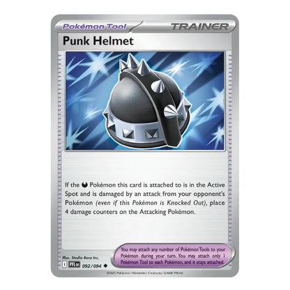 A single Pokémon trading card titled "Punk Helmet" from the Pokémon Tool set, shown against a plain white background. The card features a silver border, a blue and black illustration of a helmet, and printed rules text below.