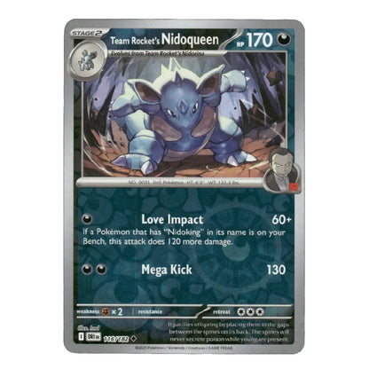 A single Pokémon trading card for Team Rocket's Nidoqueen, shown against a plain white background. The card features artwork of the blue creature, game text, and standard trading card layout with a gray border.