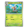 A single Pokémon trading card for Nuzleaf, shown flat against a plain white background. The card has a silver border, a green-to-yellow gradient lower section, and artwork of Nuzleaf in a forest above.