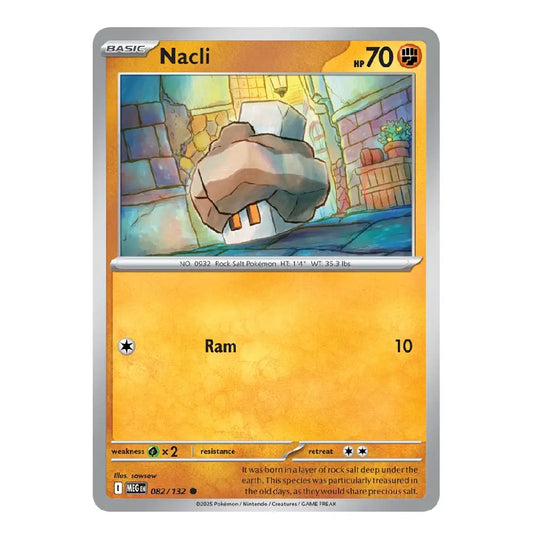 A single Pokémon trading card for Nacli from the Basic set, featuring a silver border, orange-yellow card face, and an illustration of a rock-type character in a blue-toned scene.
