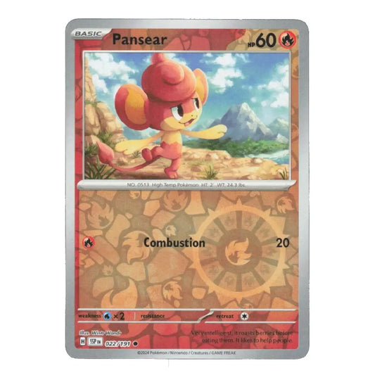 A Pansear Pokémon trading card from the Basic set, featuring artwork of the fire-type creature in a rocky outdoor scene. The card has a silver border and is photographed against a plain white background.