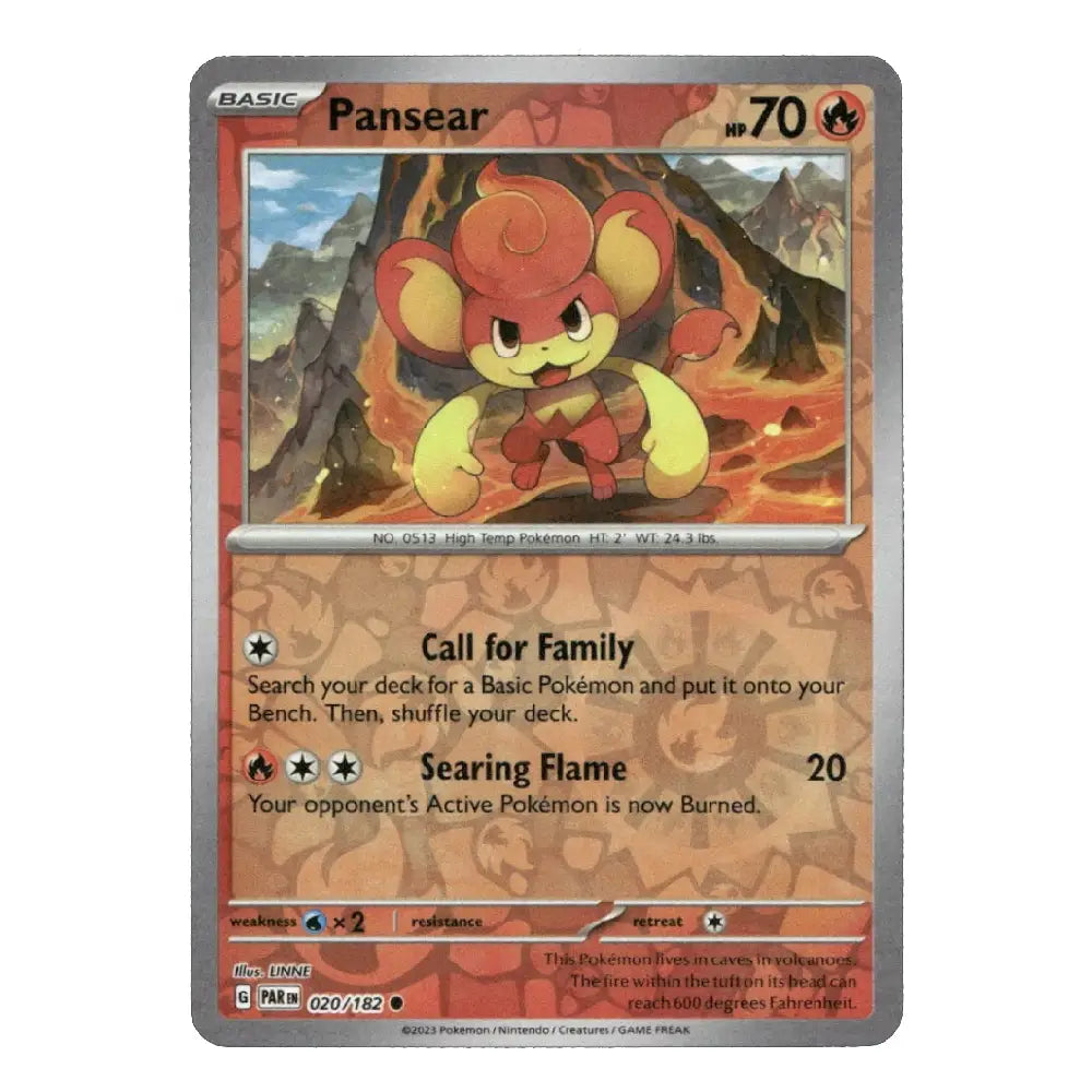 A Pansear Pokémon trading card from the Basic set, featuring the character Pansear in a fiery scene. The card has a gray border and is shown on a plain white background.