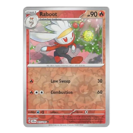 A single Pokémon trading card featuring Raboot from Scizorback, shown against a plain white background. The card has a silver border, an orange-tinted lower half, and artwork of Raboot in the center.