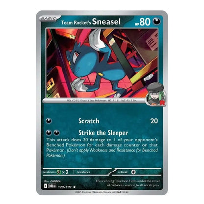 A single Pokémon trading card for Team Rocket's Sneasel, shown flat against a plain white background. The card features blue and red artwork of the Sneasel, with the name, HP, and attack text visible.