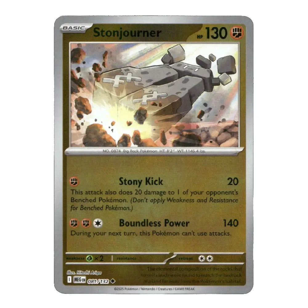 A single Pokémon trading card for Stonjourner from the 2024 Eevee Freaks set, displayed against a clean white background.
