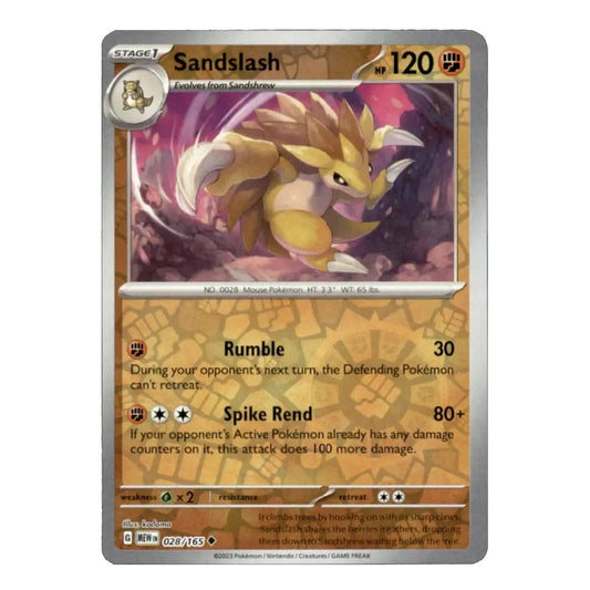 Sandslash Uncommon 028/165 Scarlet & Violet 151 English Pokémon Reverse Holo Near Mint/Mint
