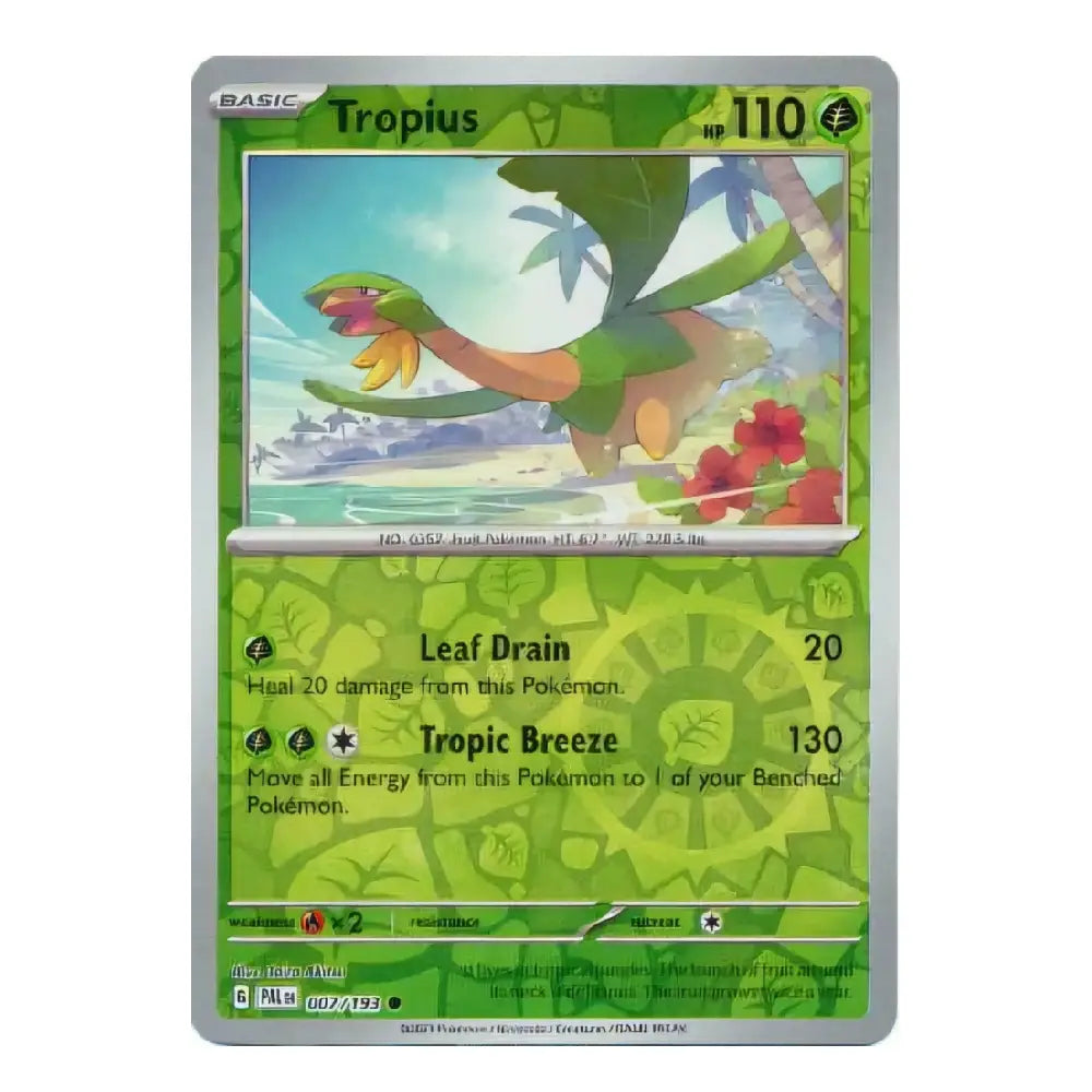 A single Pokémon trading card for Tropius from the Basic Set, featuring a green tropical illustration and card text, photographed against a plain white background.