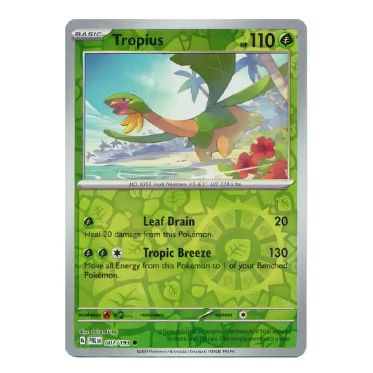 A single Pokémon trading card for Tropius from the Basic Set, featuring a green tropical illustration and card text, photographed against a plain white background.