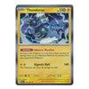 A single Pokémon trading card for Thundurus from the Basic set, shown against a plain white background. The card features blue artwork of the character in an electrical storm, with a yellow text box and black border.