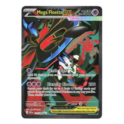 A single Pokémon trading card for Mega Floette EX from the Z-Tier, featuring artwork of Mega Floette with a red and black body against a green background. The card includes standard game text and a dark border.