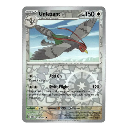 A Pokémon trading card for Unfezant from the Ho-Oh Expansion, featuring a silver foil border and detailed bird illustration with stats and card text.
