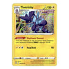 A single Pokémon trading card for Toxtricity from the Fusion Strike expansion, featuring a yellow border, blue and purple Toxtricity artwork, and game text details.