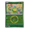 A Japanese Pokémon trading card featuring the character SPOOMIE, with a green card body, silver border, and colorful fantasy illustration of a green character in a flower field.