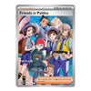 A Pokémon Trading Card Game booster card featuring the character Friends in Paldea, with illustrated anime characters on the front and a silver border.