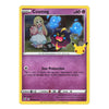 A single Pokémon trading card for Cosmog from the Basic Set, featuring a purple card face with a yellow border, artwork of Cosmog and a pink creature, and a small Pikachu icon in the top right.