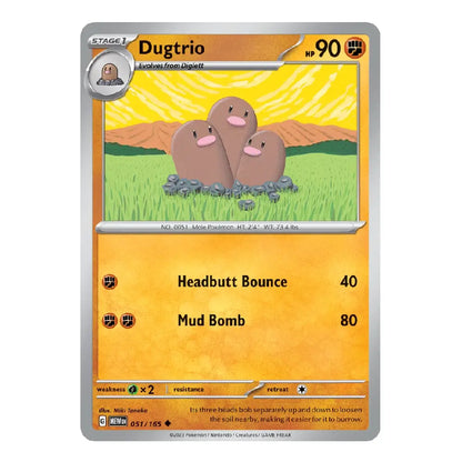 Dugtrio Uncommon 051/165 Scarlet & Violet 151 English Pokémon Card