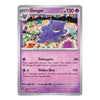 A single Pokémon trading card for Gengar, shown against a plain white background. The card features a purple Gengar illustration and a pink text box with move details like Poltergeist and Hollow Dive.