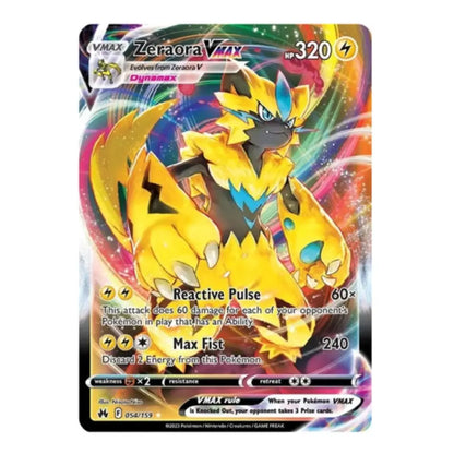 A single Pokémon trading card featuring Zeraora Vvx from the VMAX set, with a colorful cosmic background and yellow electric-type creature artwork.