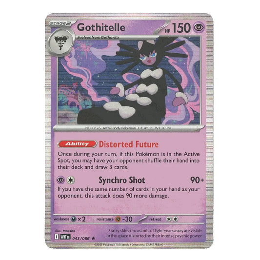 A holographic Pokémon trading card of Gothitelle from the 2016 XY Evolutions set, featuring a pink and purple design with a silver holographic border.
