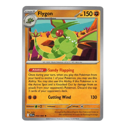 A single Pokémon trading card for Flygon, shown against a plain white background. The card features the green dragon artwork, orange text boxes, and a silver border.