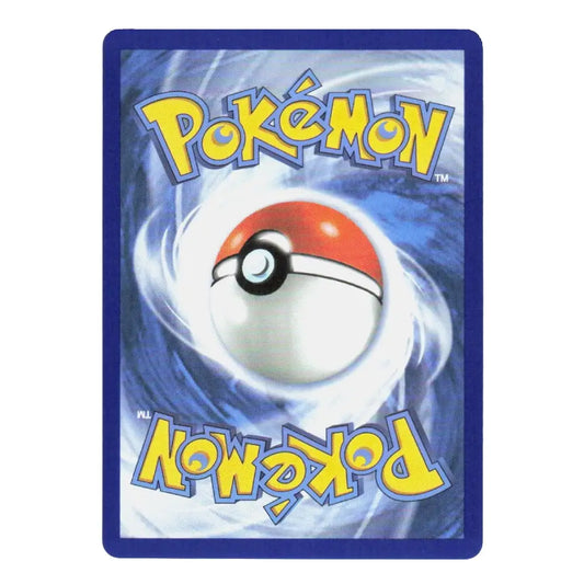A Pokémon card sleeve or card back featuring the Pokémon logo in yellow at the top and bottom, with a red-and-white Poké Ball centered over a blue swirling background.