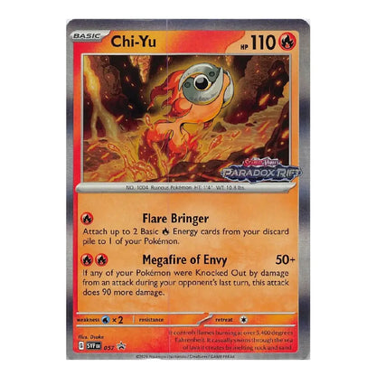 A single Pokémon trading card for Chi-Yu from the Basic set, shown upright against a plain white background. The card features fiery artwork, orange text boxes, and a dark gray border.