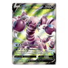 Drapion V Pokémon trading card featuring a full-art holographic illustration of the purple scorpion-like Pokémon with 210 HP, showcasing the attacks Wrack Down and Hazardous Claws on a vibrant green and yellow background.