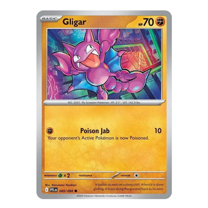 A single Pokémon trading card for Gligar from the Basic set, featuring a silver border, orange-yellow text box, and colorful artwork of the pink creature in the center.