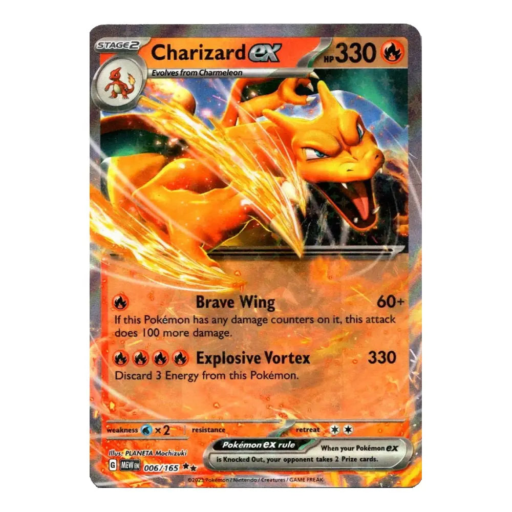 A single Pokémon trading card featuring Charizard EX, shown against a plain white background. The card has a holographic finish with orange, yellow, and red artwork of the fire-breathing dragon, plus black text and rules panels.