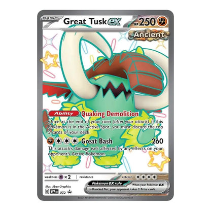 A single Pokémon trading card for Great Tusk EX from the Basic set, featuring artwork of a large pink and green tusk with a red bandana, on a gray card border.