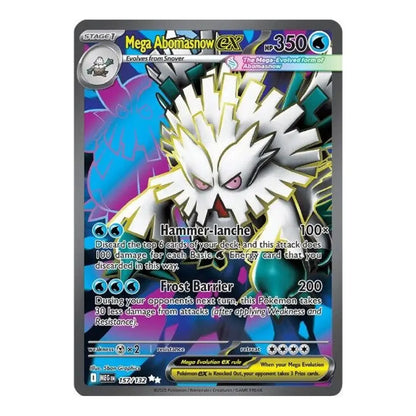 A single Pokémon trading card featuring Mega Abomin Snow, with a dark gray border and colorful artwork of the character against a blue and purple background. The card includes game text, attack labels, and a Pokémon GX logo at the bottom.