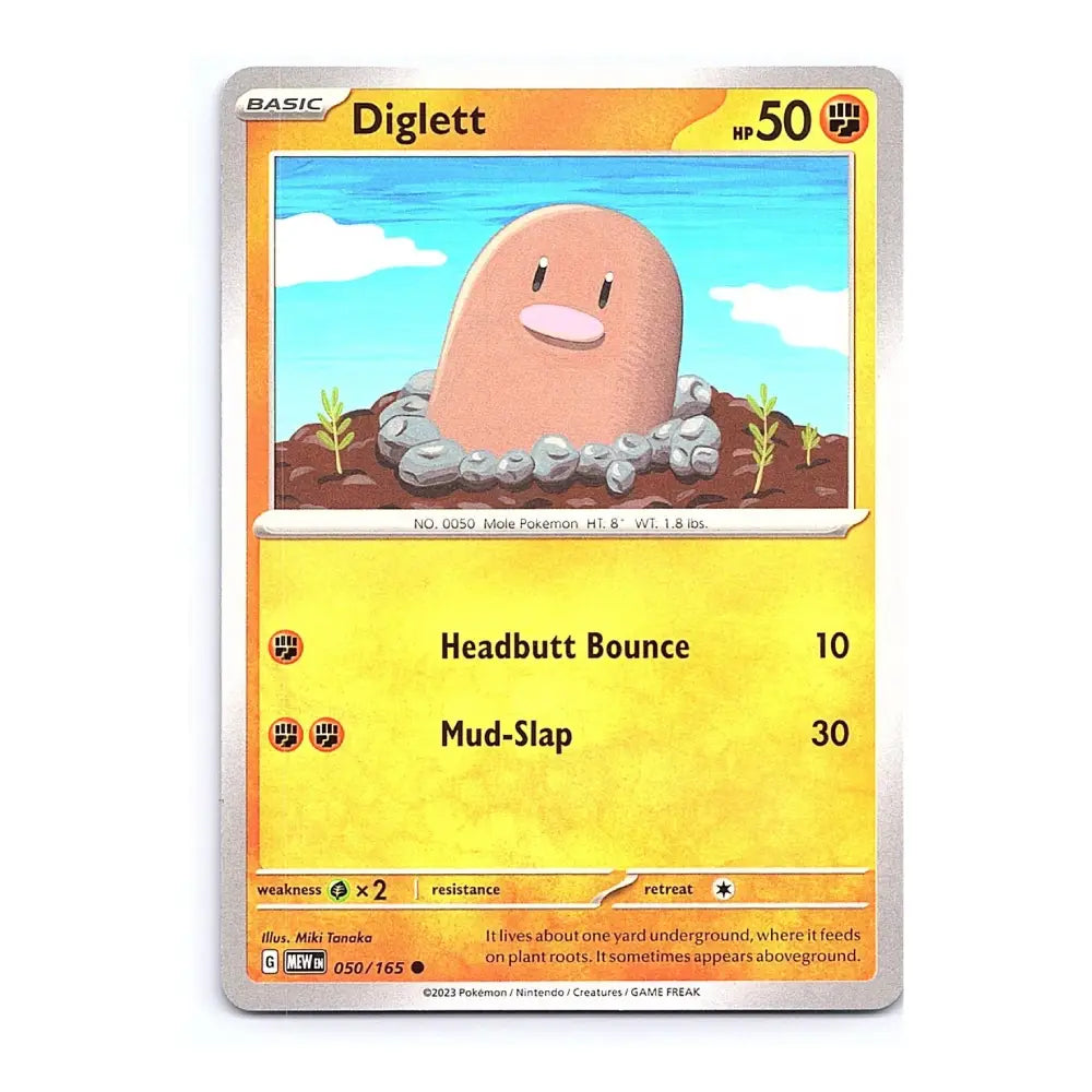 A Diglett trading card from the Pokémon TCG, featuring the character Diglett in its basic grass type. The card has a yellow and orange design with a silver border, and is shown against a plain white background.