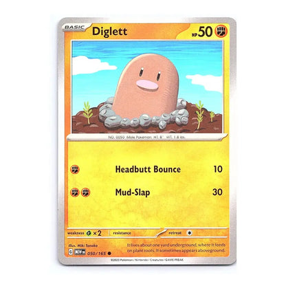A Diglett trading card from the Pokémon TCG, featuring the character Diglett in its basic grass type. The card has a yellow and orange design with a silver border, and is shown against a plain white background.