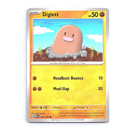 A Diglett trading card from the Pokémon TCG, featuring the character Diglett in its basic grass type. The card has a yellow and orange design with a silver border, and is shown against a plain white background.