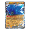 A single Pokémon trading card for Glimmora ex, shown against a plain white background. The card features artwork of a blue dragon-like Pokémon with a gold and gray border and printed game text.