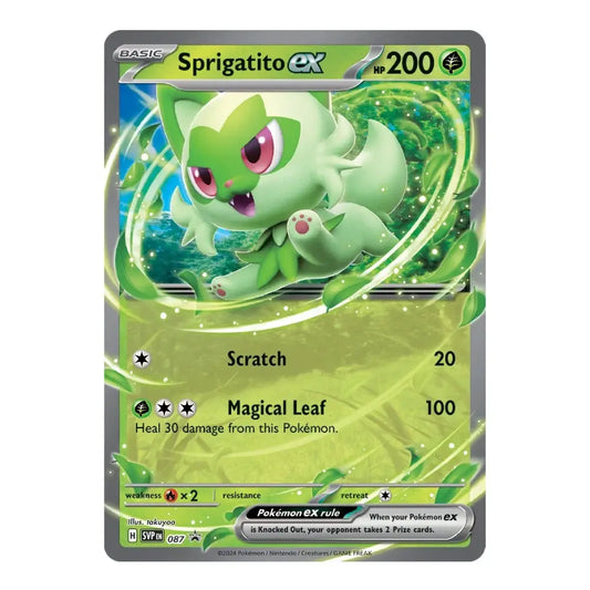 A single Pokémon trading card for SprigatoitEX from the Basic set, featuring a green exiled Pokémon character illustration with a gray border and printed stats on a white background.