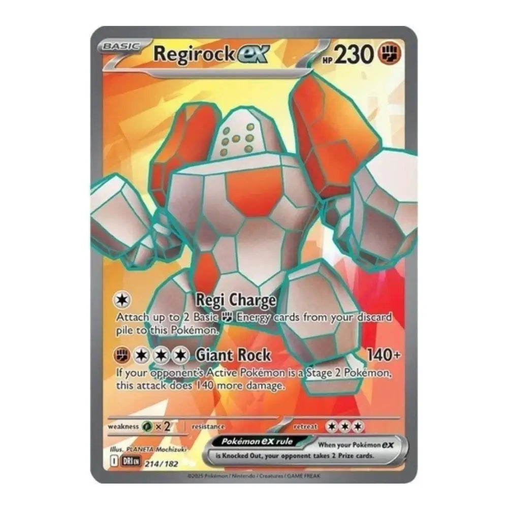 A single Pokémon trading card for Regirock EX, shown against a plain white background. The card features Regirock artwork with orange, red, gray, and teal colors, and includes the text 'BASIC' at the top left and 'Pokémon EX rule' in the bottom area.