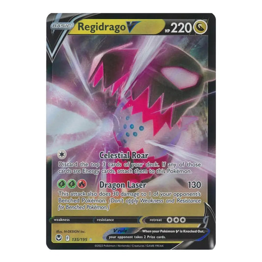 A single Pokémon trading card for Regidrago from the 2022 TCG Expansion Set, featuring artwork of the dark dragon Pokémon with pink accents and a black border.