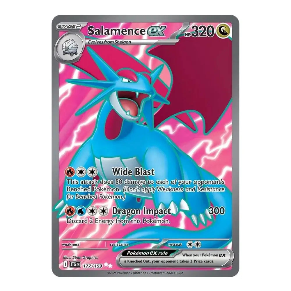 A single Pokémon trading card featuring Salamence EX, shown against a plain white background. The card has a gray border and displays Salamence in bright blue with a pink and magenta energy background.