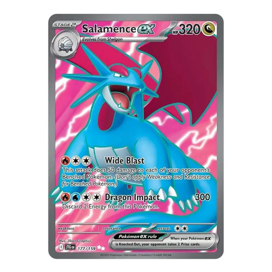 A single Pokémon trading card featuring Salamence EX, shown against a plain white background. The card has a gray border and displays Salamence in bright blue with a pink and magenta energy background.