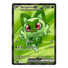 A single Pokémon trading card featuring Sprigatito EX from the Basic set, with a green background, black border, and character artwork on a white page background.