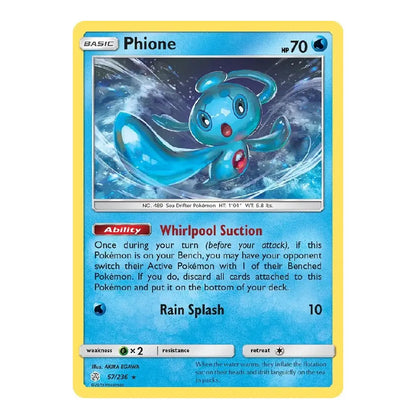 A single Pokémon trading card for Phionne from the 4th Generation set, featuring a blue water-type creature on a light blue background with a yellow border.