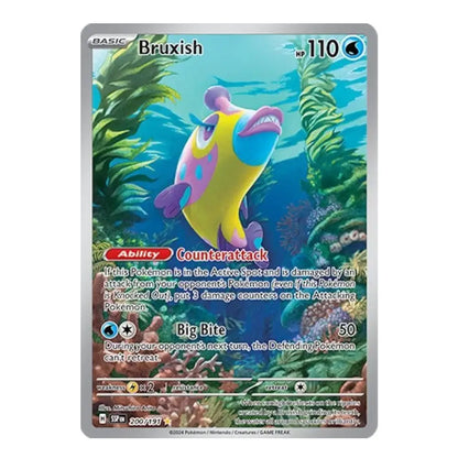 A single Pokémon trading card featuring Bruxish in an underwater scene. The card has a silver border, blue ocean artwork, and visible text including 'Bruxish', 'BASIC', '110', and 'Counterattack'.