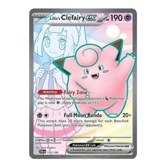 A single Pokémon trading card featuring Lillie's Clefairy EX from the XY Evolutions set. The card shows a pink Clefairy character illustration, attack text including 'Fairy Zone' and 'Full Moon Rondo', and a gray border with game info at the bottom.