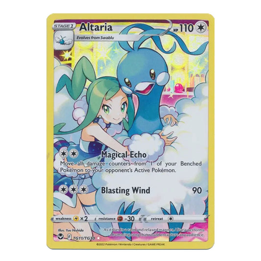 A single Pokémon trading card featuring Altaria, shown against a plain white background. The card has a yellow border, a blue and green character illustration, and printed game text and stats.
