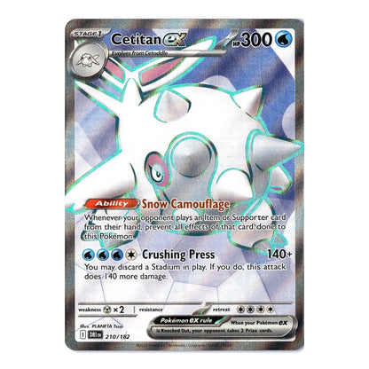 A holographic Pokémon trading card featuring Cetitan EX, a Stage 1 Pokémon from Celadon, with a silver and blue border and a white creature illustration.
