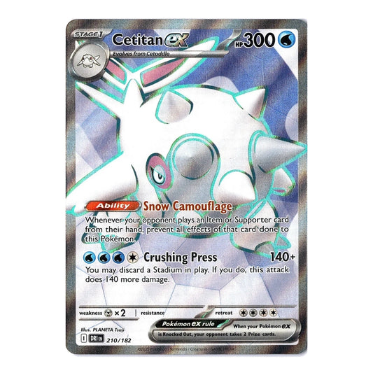 A holographic Pokémon trading card featuring Cetitan EX, a Stage 1 Pokémon from Celadon, with a silver and blue border and a white creature illustration.